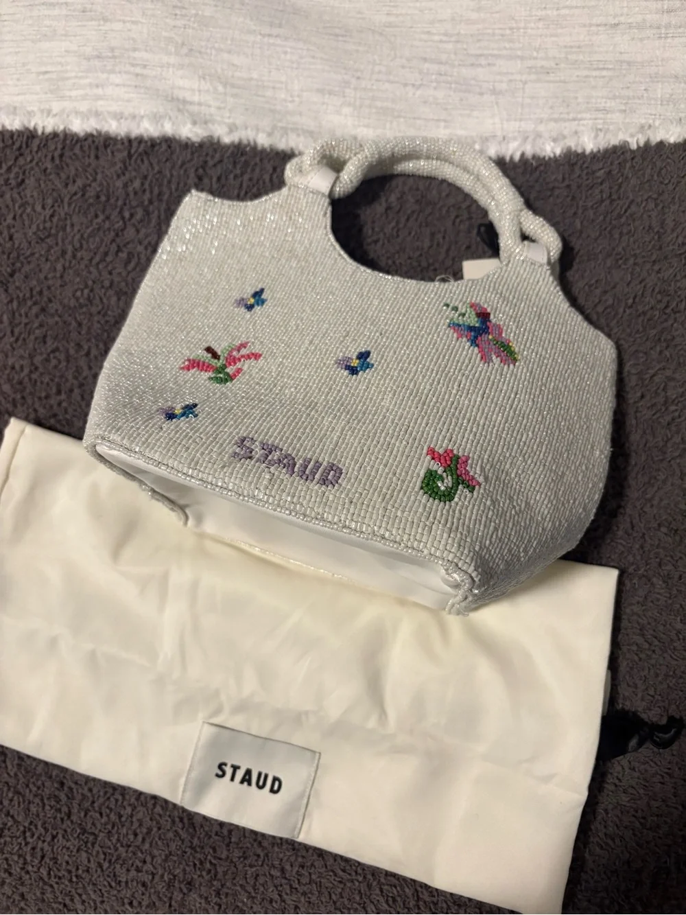 NWT Staud Beaded Cote Bag White Floral - Picture 5 of 5